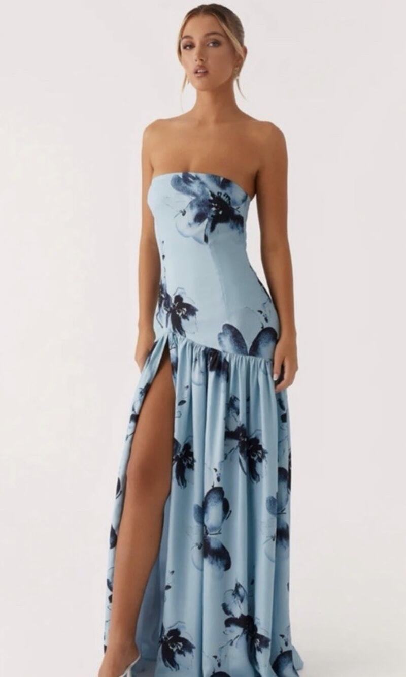 NWT Peppermayo Women’s Size 16 Blue Floral Strapless Maxi Dress CC